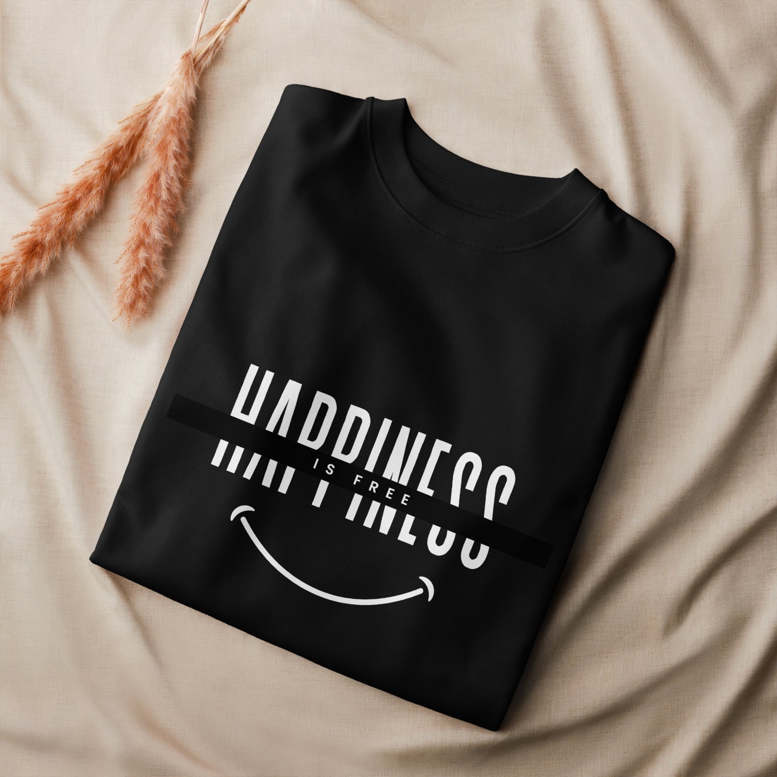 unisex-organic-changer-2.0-sweatshirt-black-front-6a832b07a3378.jpg "Happiness Is Free" Unisex Organic Sweatshirt - Dark Edition - Image 1